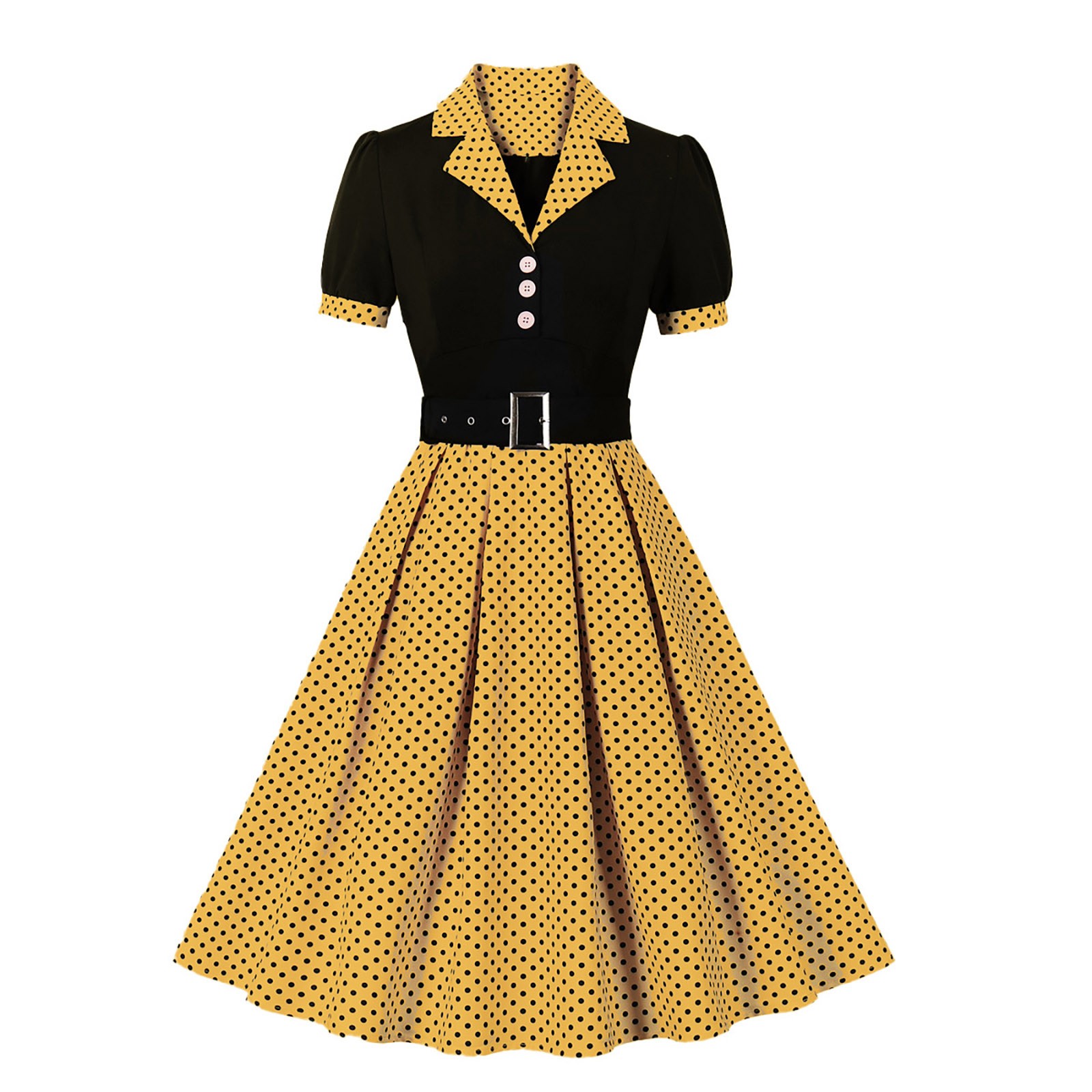 Women Vintage Cocktail Party Swing Costume 1950s Polka Dot Dress With Belt - Picture 6 of 41